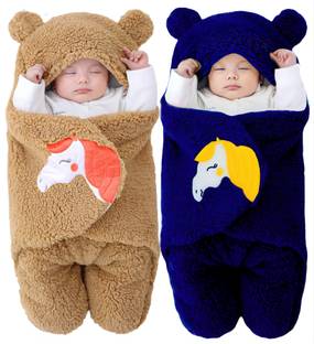 BRANDONN Embroidered Crib Hooded Baby Blanket for  AC Room