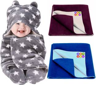 BeyBee Printed Single Hooded Baby Blanket for  Mild Winter