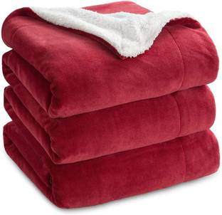 VAS COLLECTIONS Solid Double Sherpa Blanket for  Mild Winter
