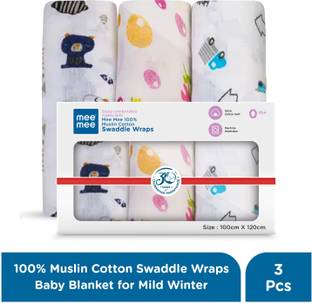MeeMee Printed Single Swaddling Baby Blanket for  Mild Winter