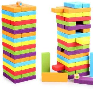 AKSHALI HUB 54 pcs Color Zenga Colorful Wooden Blocks Tumbling Tower