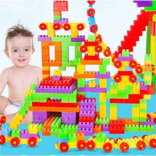 Azmira Store Building Blocks with Wheel/Smart Activity Train Blocks For Kids 100+pcs