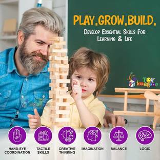 Dorytoys Jenga (Tumbling Tower) 54 pieces Numbered Wooden Blocks with 4 Dices