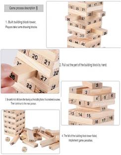 Dorytoys 54 Pcs Blocks 4 Dices Wooden Numbered Building Bricks