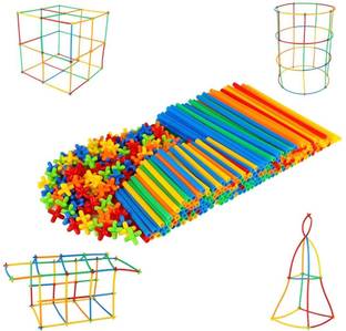 Pulsbery Colorful Pipe Straw Stick Building Block Educational Assembly Toy for Kids