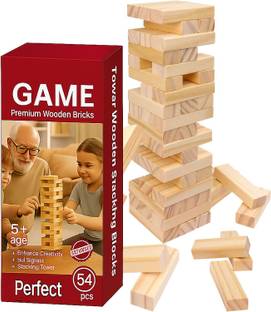 JINGAPLAYME Tumbling Wooden Tower Game | 54PCS Puzzle | Family Indoor Fun
