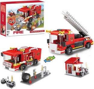 Bestie Toys 2in1 Fire Truck Construction Games Fire Rescue Toys