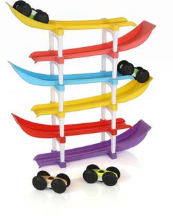 SOVETO Racer Ramp Car Sliding Toy 6 ramps & 4 cars for Kids