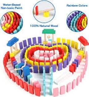 Intelligent DOMINO Children's wooden toy blocks fall down in a domino effect