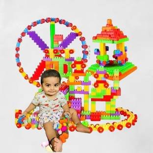 HOUSE OF COMMON DIY Plastic Building Blocks for Kids 50+ pcs (42 Pieces + 8 Tyres Multi)