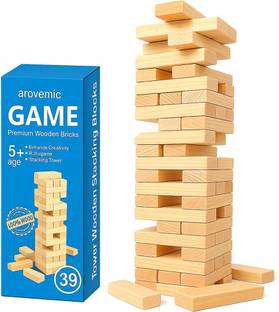 arovemic Classic Toy 39 Wooden Building Block Dominoes, Party Game, Tumbling Tower