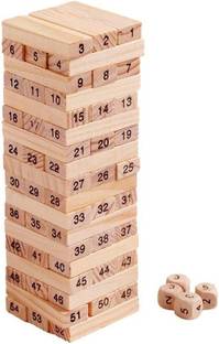 PSA zone Wooden Building Blocks Puzzle 54 Pcs Challenging 4pcs Dice Wooden Stacking Game