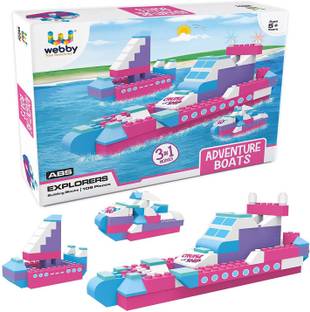 Webby 3 in 1 Adventure Boats ABS Bricks & Blocks Play Set for 5+ Years Kid (108 Pcs)