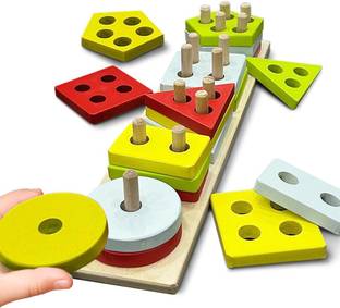 Wembley Kids Wooden Angle Geometric Blocks Stacker Educational Toy For Motor Skills
