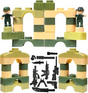 mini gifts - Army Blocks with 32 Blocks, 2 Army Men & 10 War Weapons Accessories