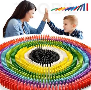 TOOBIL 120 pcs 12 Color Wooden Dominos Blocks Set for Kids