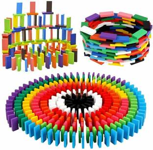 Fiddlys 12 Color Wooden Dominos Blocks Set, Kids Game Educational Play Toy,(120 Pcs)