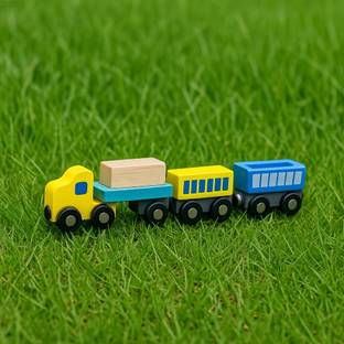 starcrafty Colorful Wooden Toy Train Set on Grass - Educational & Eco-Friendly Kids’ Toy