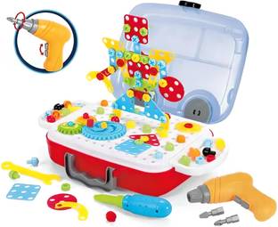 KIDOLOGY Creative Toolbox Mosaic Electric Drill & Screw Set Design 253 Pieces Puzzle Toy