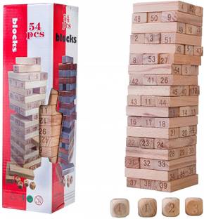 Nafhotoz 54 pieces Numbered Wooden Blocks with 4 Dices