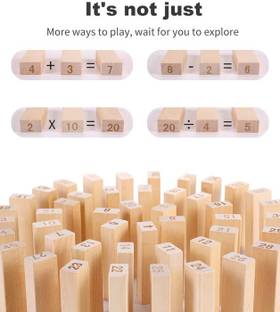 Nafhotoz Wooden Zenga Building Blocks Puzzle 54 Pcs Tile 4 Dice Stacking Game Maths