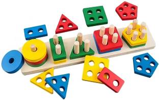 Time 2 toys Wooden Pattern Block Puzzle Game for Kids, Activity Game For Babies