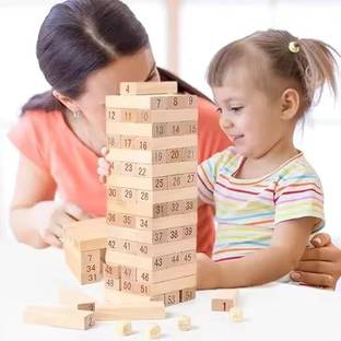 APEROL DESIGN Wooden Tumbling Tower Game 54 Stacking Blocks for Kids & Adults Puzzle Toy 20CM