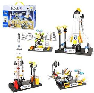 Bestie Toys Space Exploration Shuttle Toys, STEM 4 in 1 Aerospace Building Blocks Sets for 6