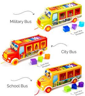 FunZone 3 in 1 Shape Sorter Xylophone Pull Along Bus Shaped Combo