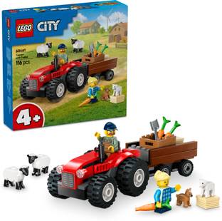 LEGO City Red Farm Tractor with Trailer & Sheep Toy,Playset for Kids60461(116 Blocks)