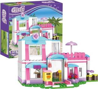 Bestie Toys Girls Friends House Building Blocks Toys Pink Beach Villa Swing(Sunshine House)
