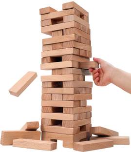 AL ATASH 54Pcs Wooden Building Blocks Puzzle with 4pcs Dice, Wooden Stacking Game