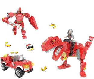 CravingKart 3-in-1 STEM Building Blocks Toy, T-Rex, Cyber Dinosaur Robot & Vehicle – 262 PCS