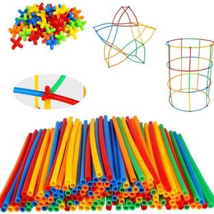 Pulsbery Straws Building Blocks Toy Set for 3-8 Years Old Kids Boys & Girls,Multi Color,90+ Piece