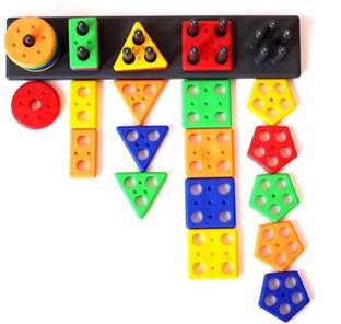 TheRichJD Stacking Toy Shape & Color Recognition Geometric Board Educational Column Puzzle