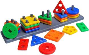 KAIRA TOY Geometric Shape Sorting&Stacking Toy for Toddlers Early Learning Puzzle Blocks