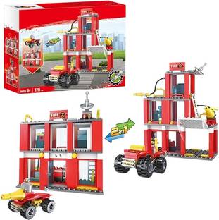 Bestie Toys Fire Station 2in1 Fire Truck Fire Fighter Building Set Fire Engine Vehicles Set
