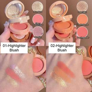 BLUEMERMAID 3 In 1 Matte Highlighter Blush Palette Pearly Blusher Shimmer
