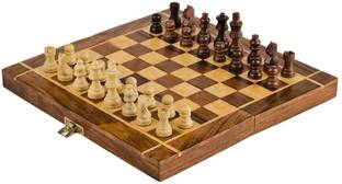 ADA Handicraft Professional Travel-Friendly Natural Wood Folding Chess Set with 32 Pieces Strategy & War Board Game