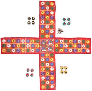 URBANE CHIC Indian Game Chausar Chopad Chawpar Pashici Ludo - 12 Wooden Tokens, 7 Kawdi/Pasa Party & Fun Board Game