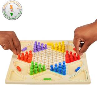 Rainbowstore Chinese Checker & Ludo 2 in 1 Premium Wooden Board Game for Adults and Kids Educational Board Games