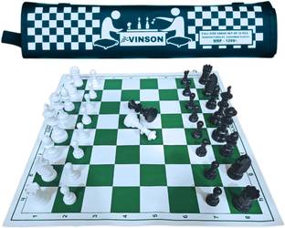 Vinsonsports 17x17 FIDE Tournament Chess Set with Vinyl Roll-up Mat, 32 Pieces,2 Queens & Bag Board Game Accessories