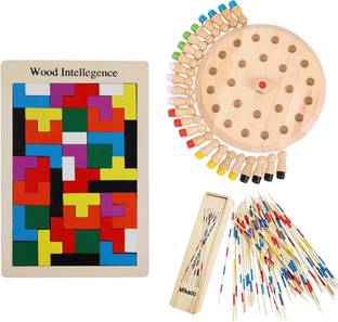 MARA BOMMAI Memory Match Stick Chess Game + 40 Pcs Russian Blocks Puzzles & Mikado Spiel Board Game Accessories