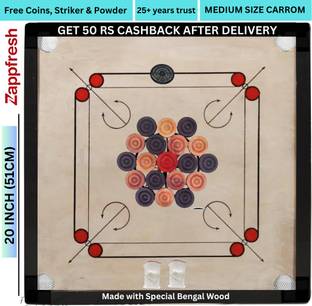 Aarvee 20 Inch Carrom Board for Kids Big Size Carrom | Coins, Strikers and Powder _ 37 Carrom Board Game