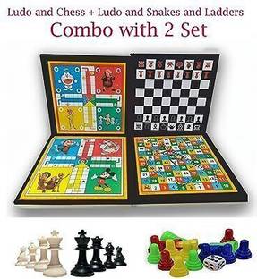 AOKO Combo of Woonden Ludo+Chess+Snake with 2 Set of Ludo Coins 1 chess 3 in 1 Game Party & Fun Board Game