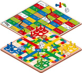 Magicwand Wooden 12 Inches Snakes,Ladders & Interactive Ludo for Kids with 4 Extra Pawns Educational Board Games