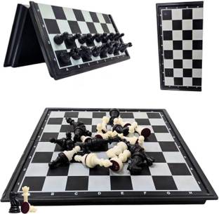BCBESTCHESS Magnetic Foldable Chess Board Set Travel Portable (10x10 Inches, Black) Strategy & War Board Game