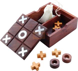 ओर्तुस Wooden Tic Tac Toe Solitaire 2-in-1 Travel Board Game, Brown / tic tak toe game / Tick Tack Toe game / Noughts and Crosses बोर्ड गेम