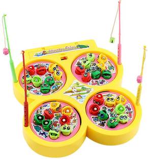 GoBaby Musical Fishing Game Toy with Rotating Board Includes 32 Fishes and 4 Poles