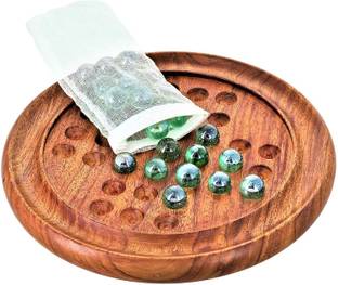 JANMESH ENTERPRISES Solitaire Board Game in Wood with Glass Marbles Board Game Accessories